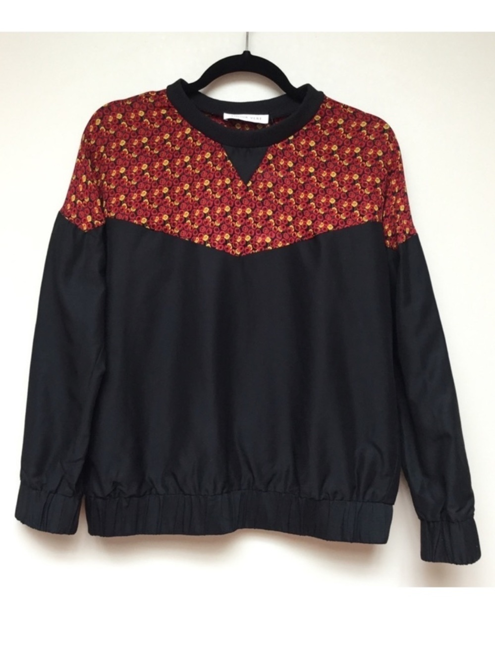 Amour Vert Black and Red Flower Field Long Sleeve Top